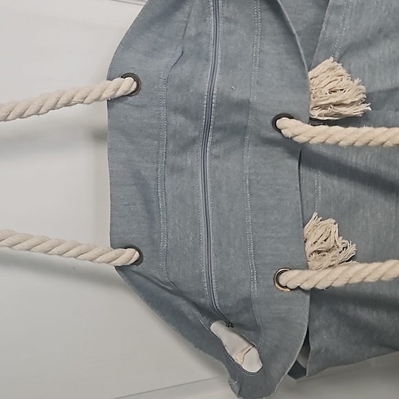 MALIRONI Extra Large Chambray Canvas Zip Top Tote Market Bag Beach Bag 44L - Picture 6 of 13